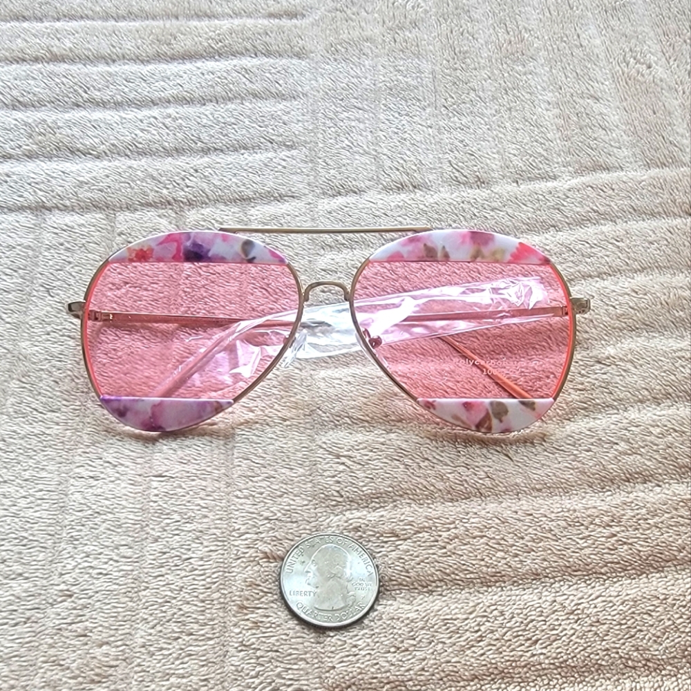 Pink Tinted Aviator Sunglasses Rose Gold Frames